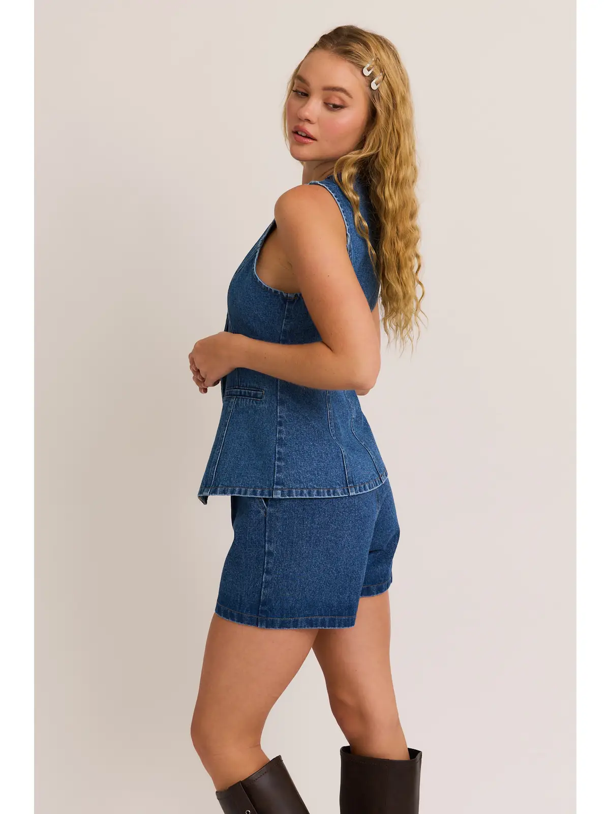 Button Front Sleeveless Denim Top