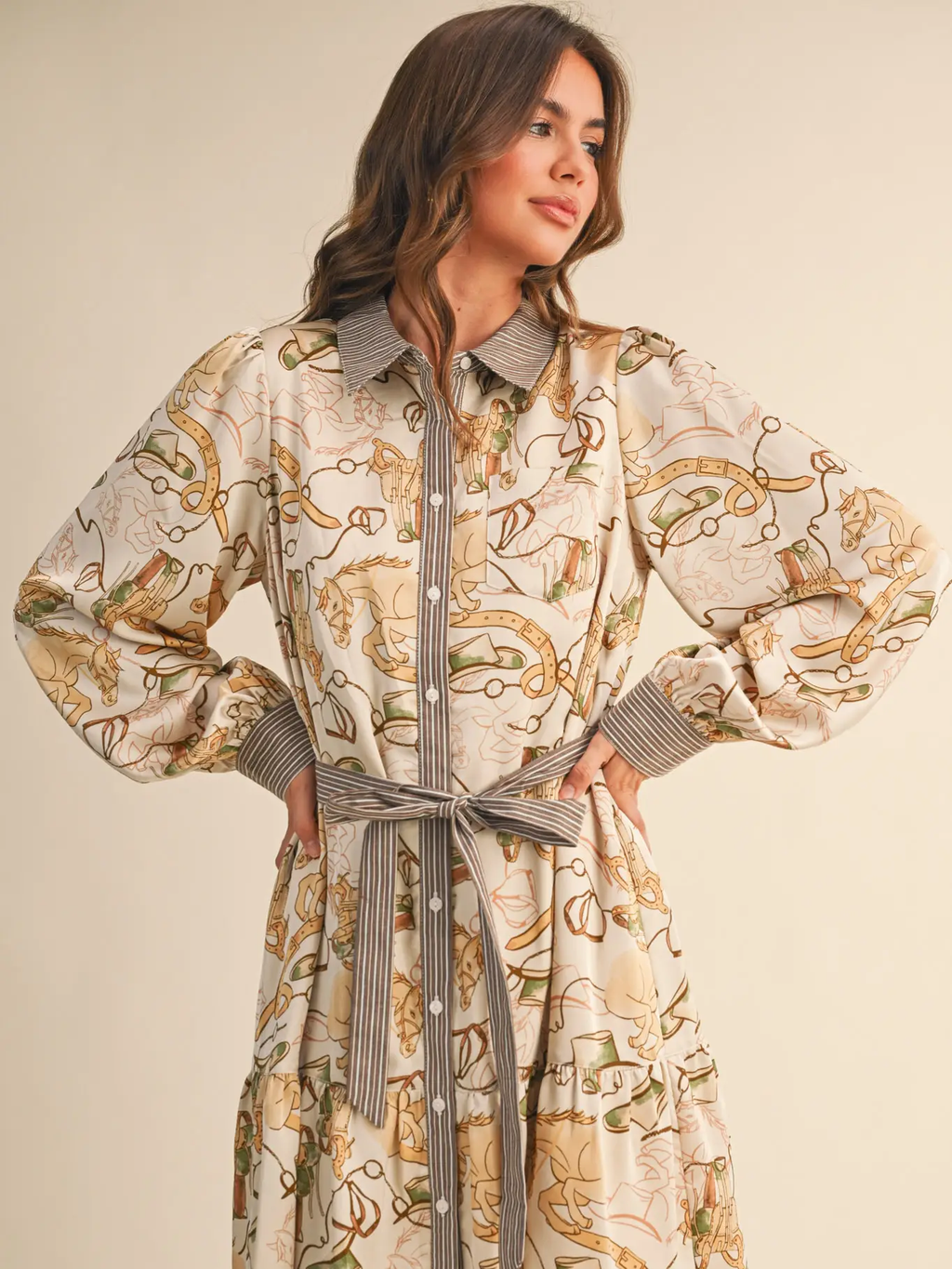 Exclusive Mixed Print Button Down Mini Dress - EGGSHELL MULTI