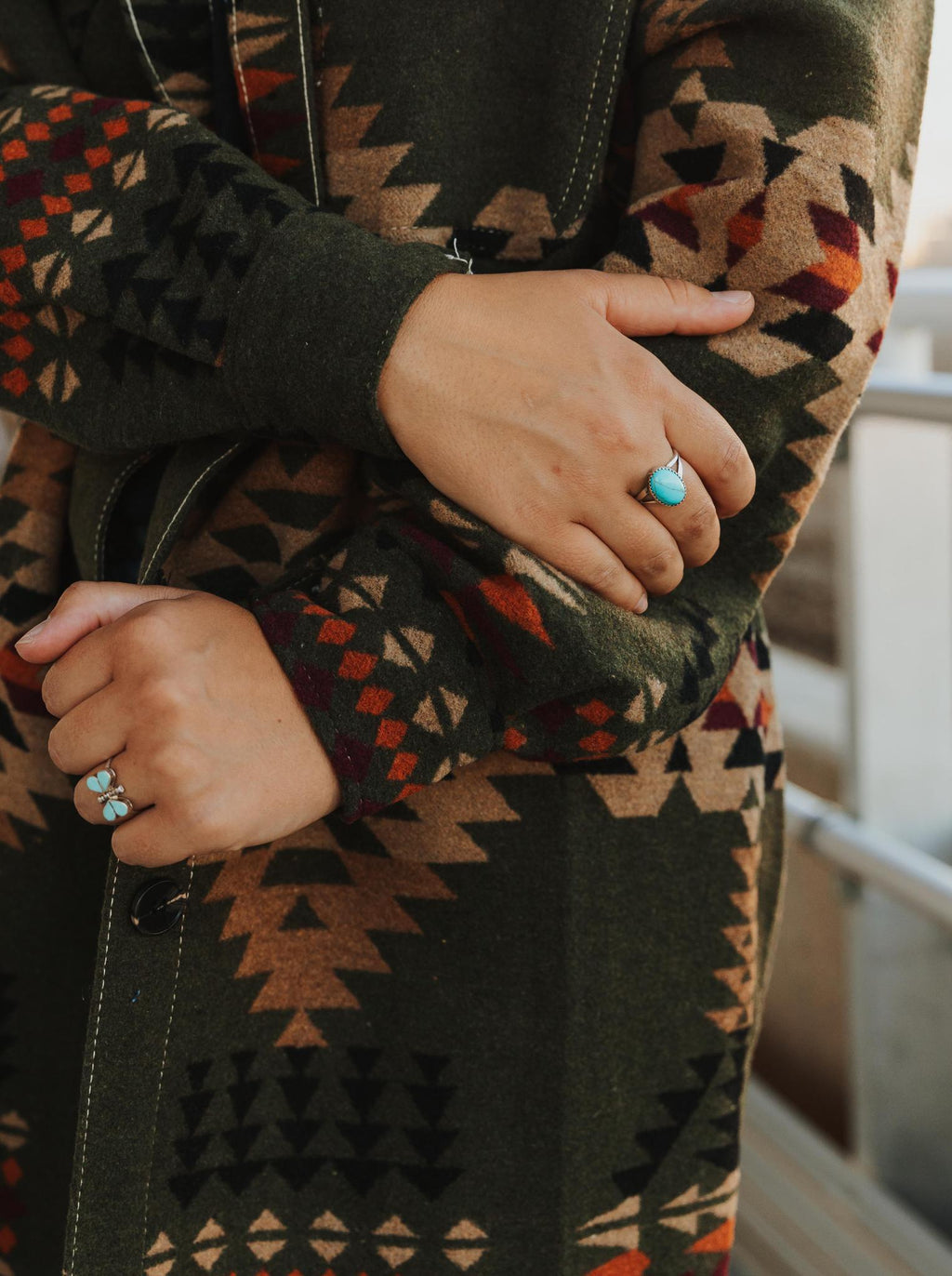 WESTERN AZTEC PRINT COAT - OLIVE