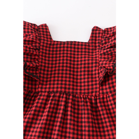 RED CHECK RUFFLE DRESS