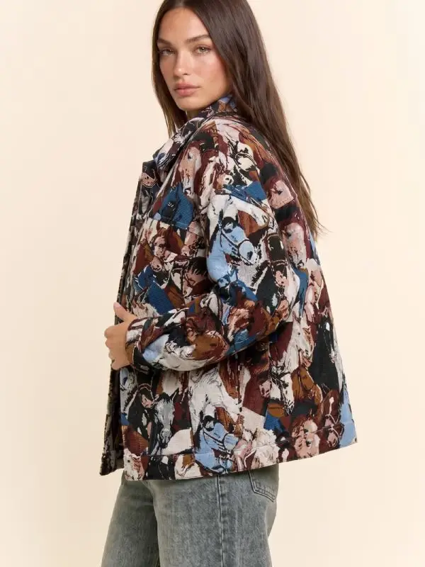 Equestrian Horse Print Tapestry Jacket