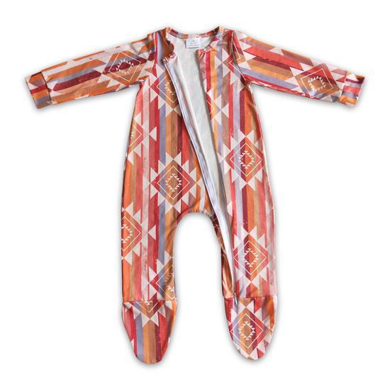 STRIPE AZTEC BABY WESTERN FOOTED ZIP COVERALL