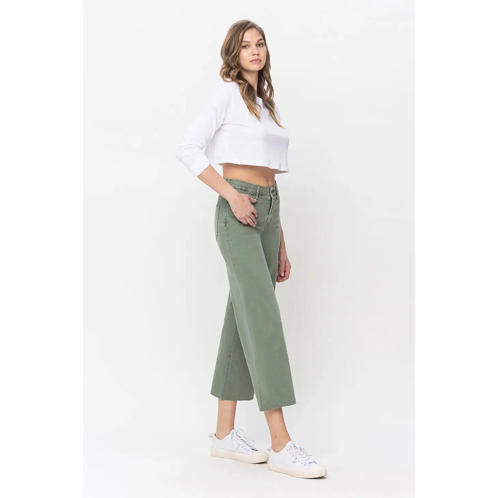 HIGH RISE CROP WIDE LEG | ARMY GREEN