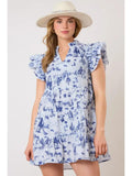 Western Print Sleeveless Mini Dress - Blue
