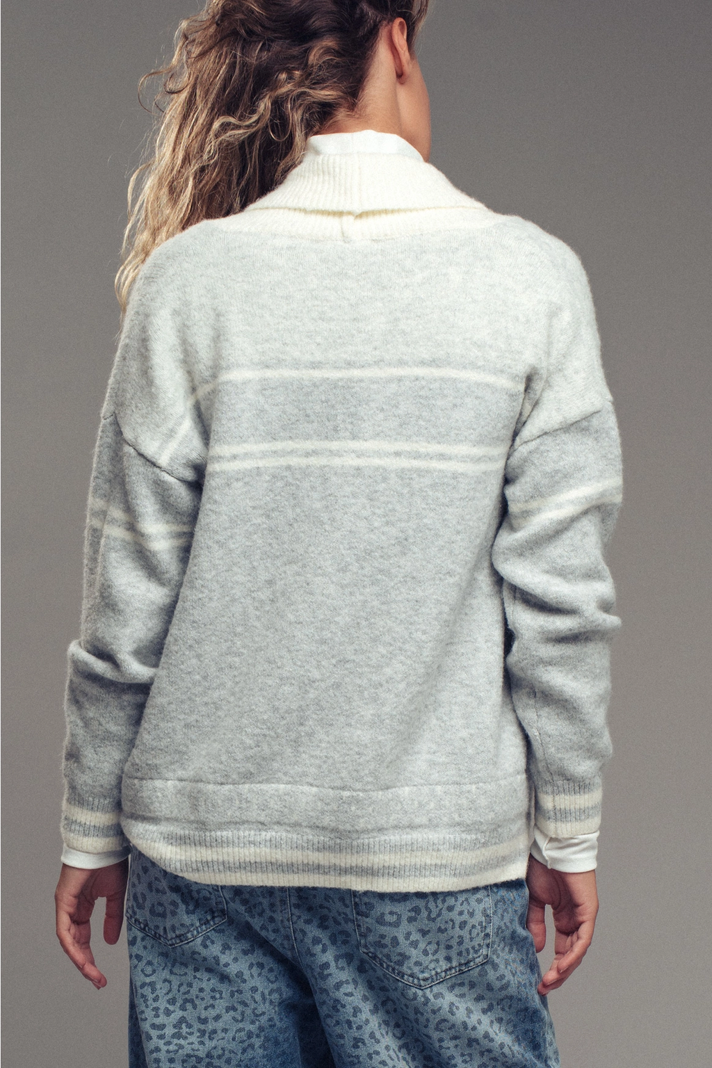 Horse Motif Shawl Collar Cardigan - GREY