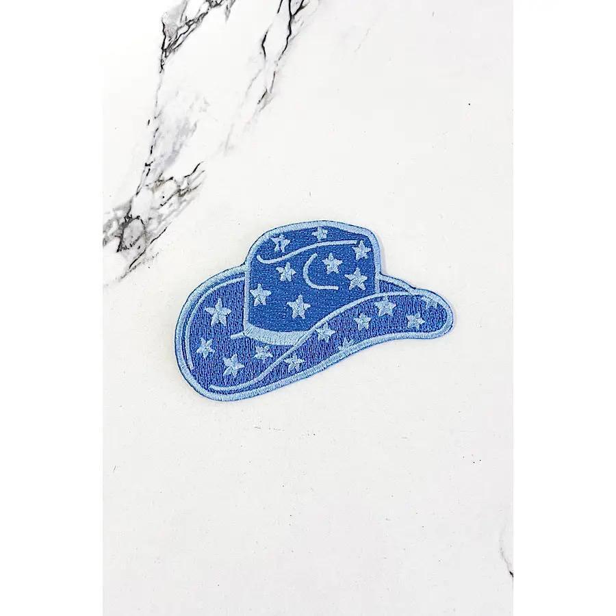 Blue Star Cowboy Hat Embroidered Patch