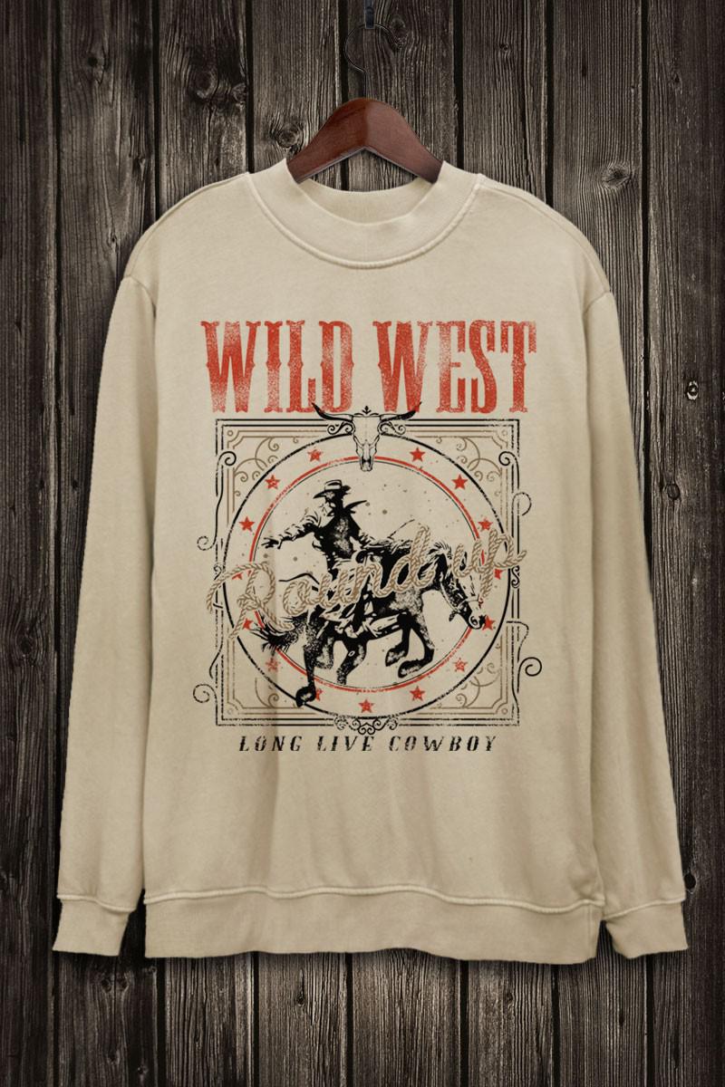 WILD WEST LONG LIVE COWBOY LONG SLEEVE SWEATSHIRT - MINERAL OATMEAL