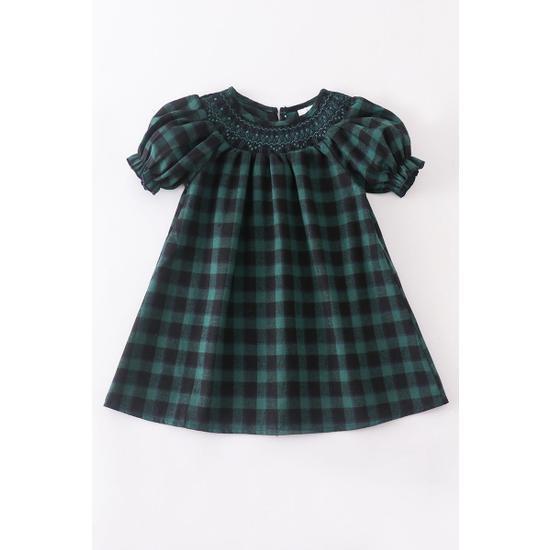 FOREST PLAID SMOCKED DRESS