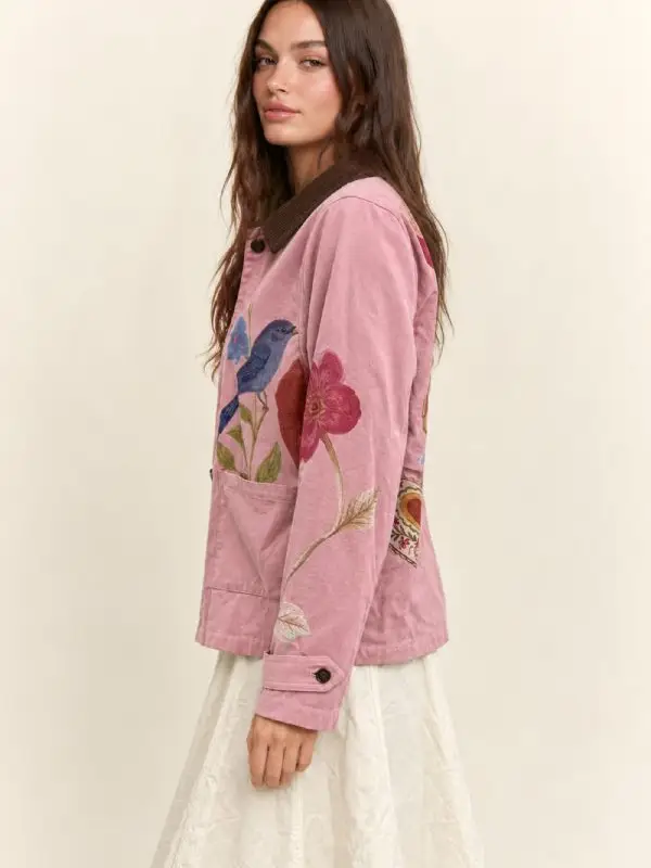 Folk Illustrated Graphic Corduroy Collar Utility Jacket