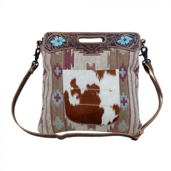 Myra Azure blossoms Hand-Tooled Bags - S-3369