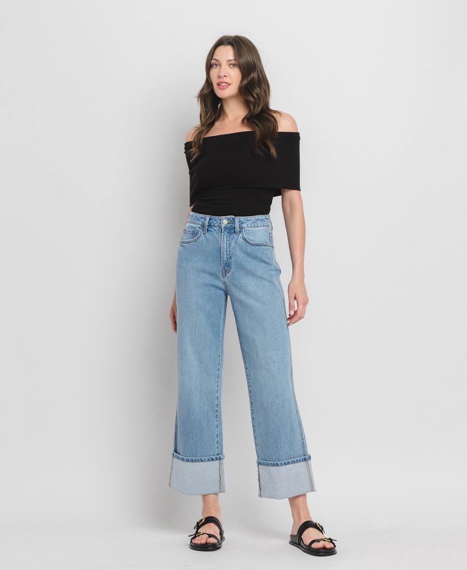 Super High Rise Cuff Baggy Straight Jeans | Enrapture