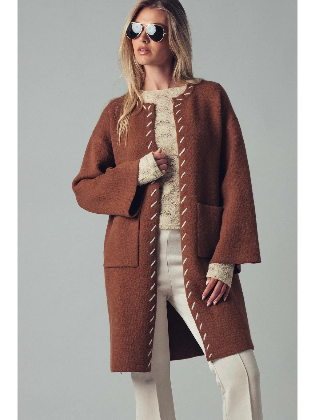 Western Contrast Stitch Boho Coat
