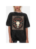 Cowboy Cow Skull Oversized Graphic Tee
