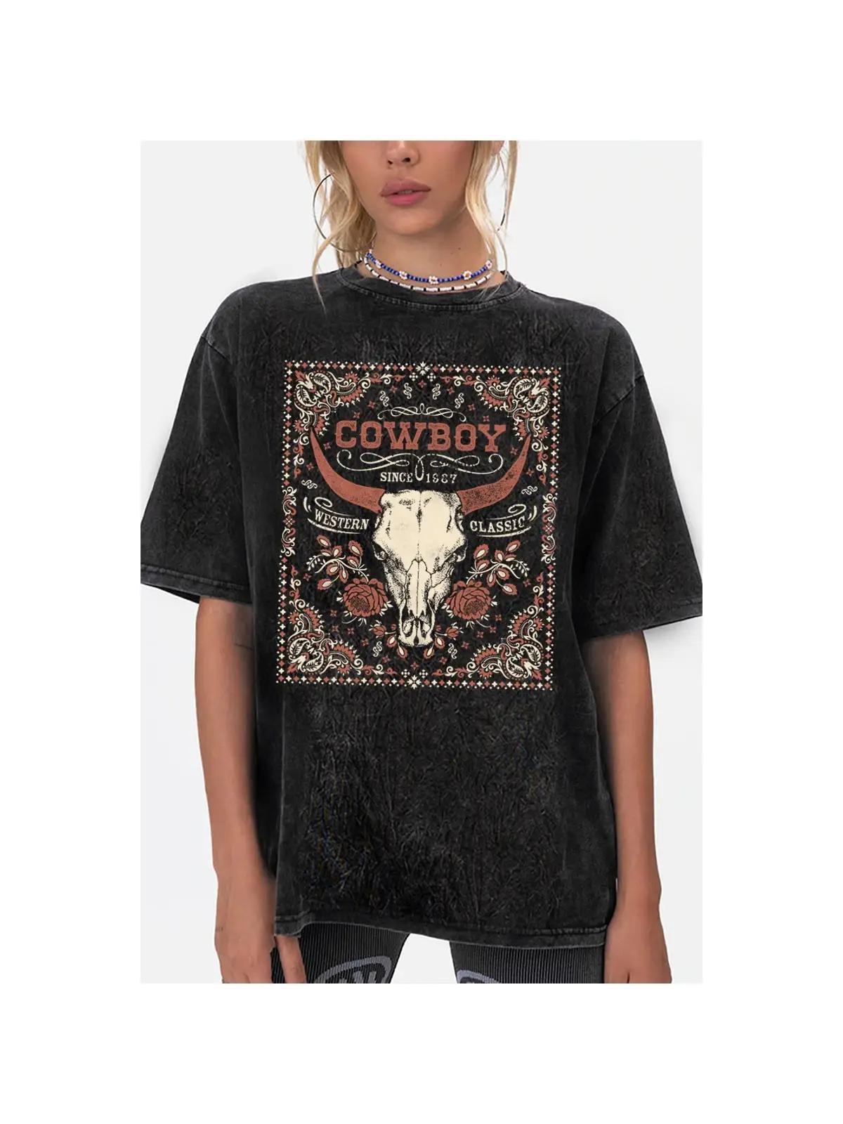 Cowboy Cow Skull Oversized Graphic Tee