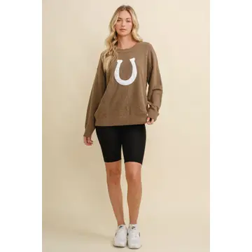 Horse Shoe Pullover Sweater - BROWN