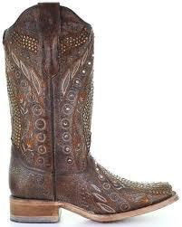 LD COPPER STUDS & FLOWERED EMBROIDERY & CRYSTALS SQ. TOE E1521