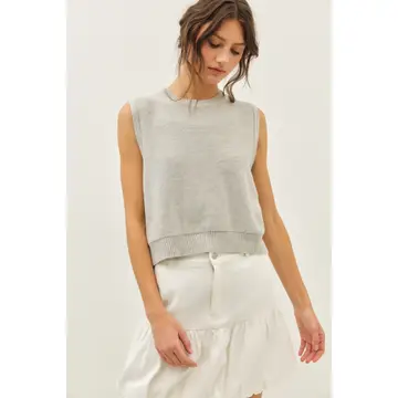 Sweater Tank Top with Back Contrast Bow - Grey/Cream
