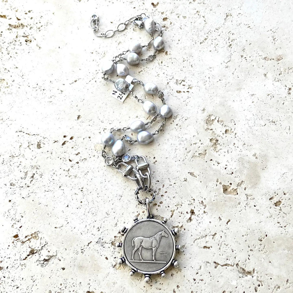 Horse Equestrian Jewelry Derby Coin Necklace Crystal Jewelry