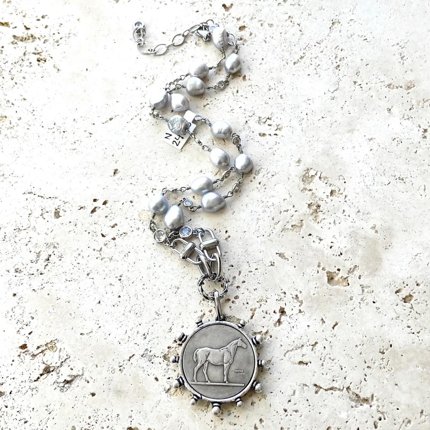 Horse Equestrian Jewelry Derby Coin Necklace Crystal Jewelry