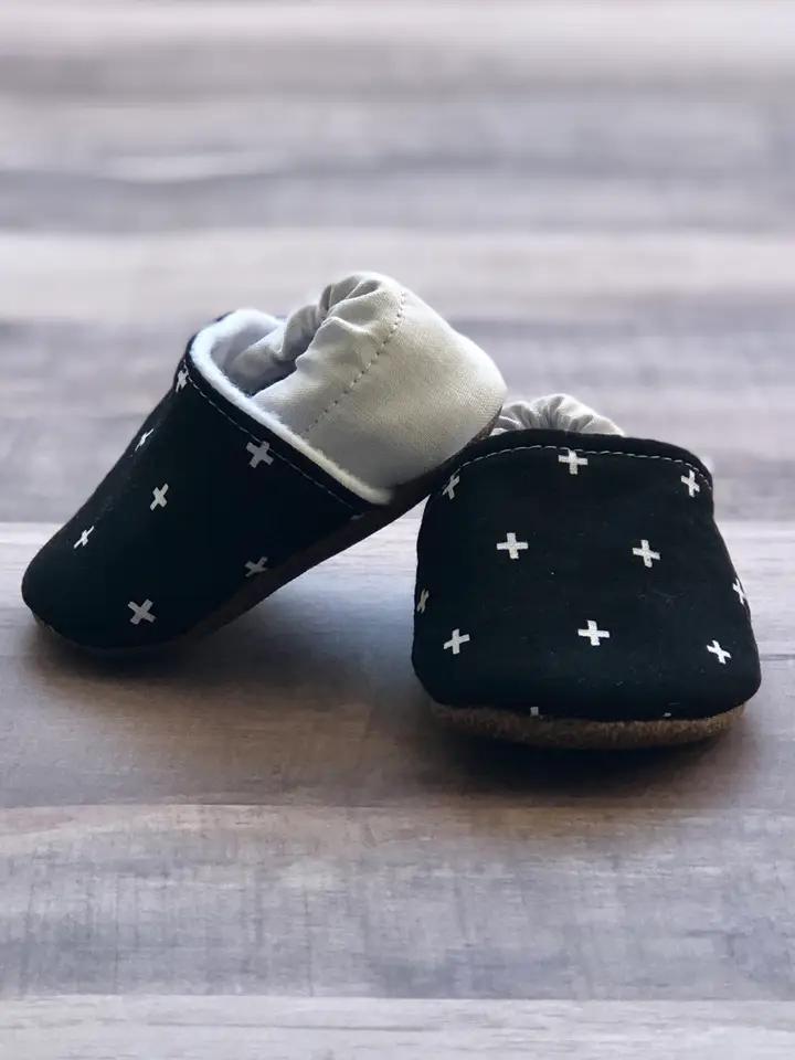 Black and White Swiss Cross Moccasins