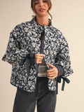 Floral Quilted Jacket with Ribbon Detail MJK3622 - navy floral