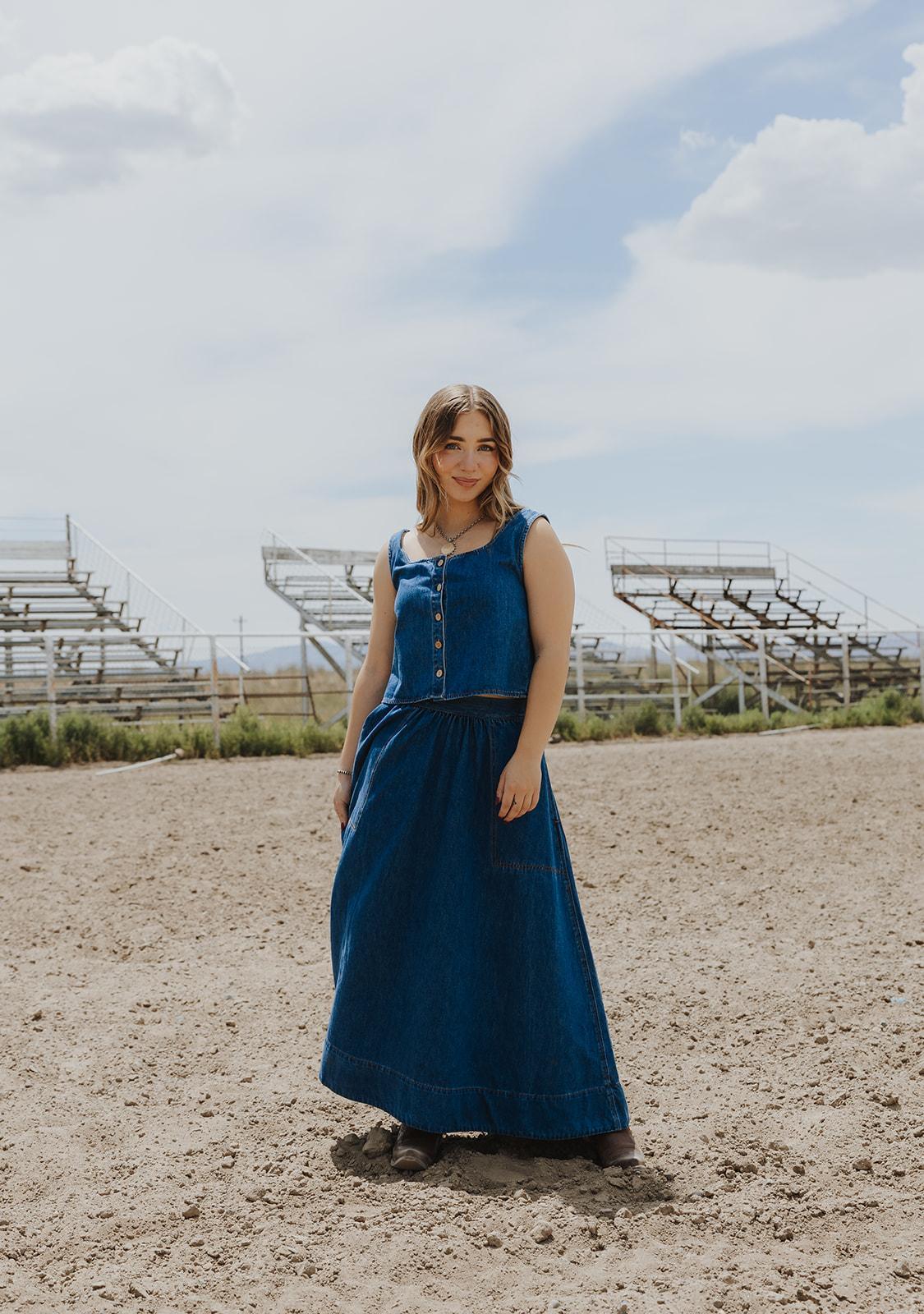 Soft Denim A Line Skirt with Pocket