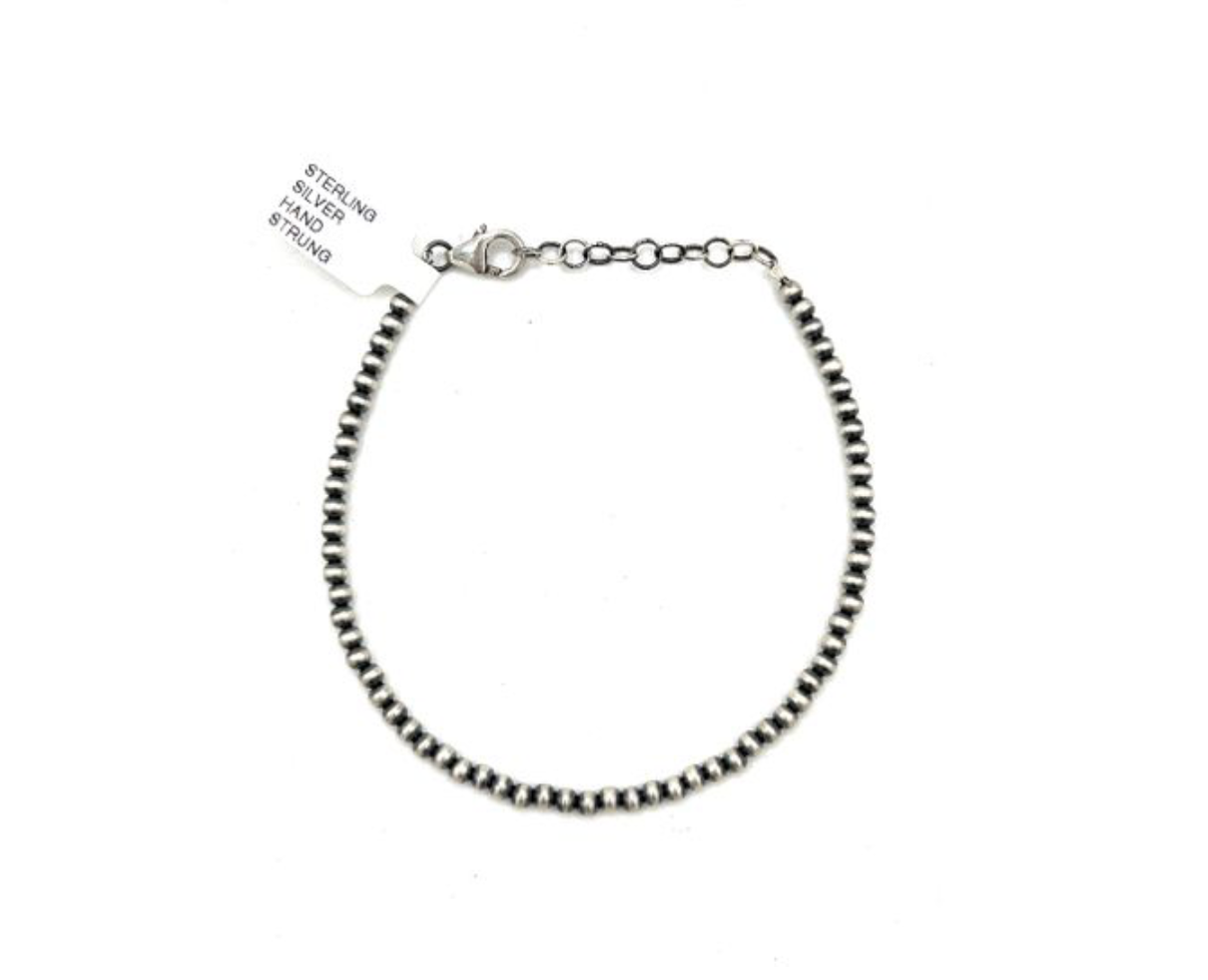 Handstrung Sterling Silver 3MM Pearl Bracelet
