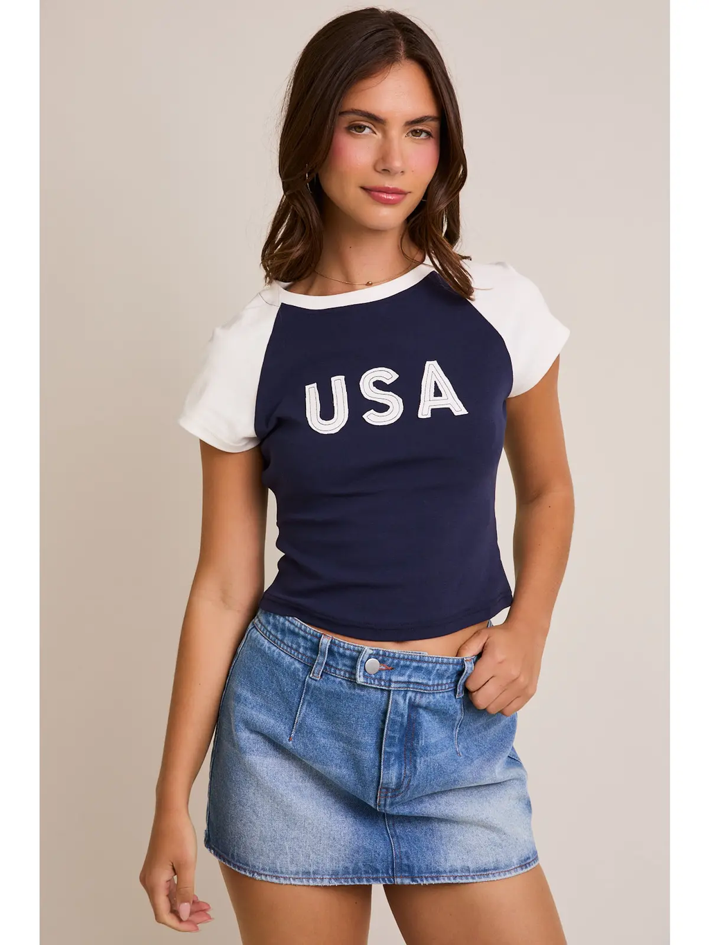 Cap Sleeve USA Baby Tee - Navy