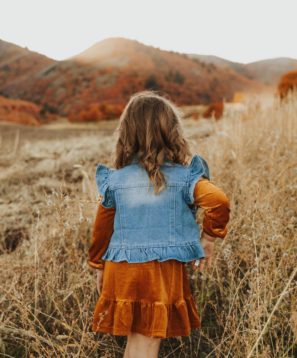 BROWN CORDUROY RUFFLE GIRL DRESS