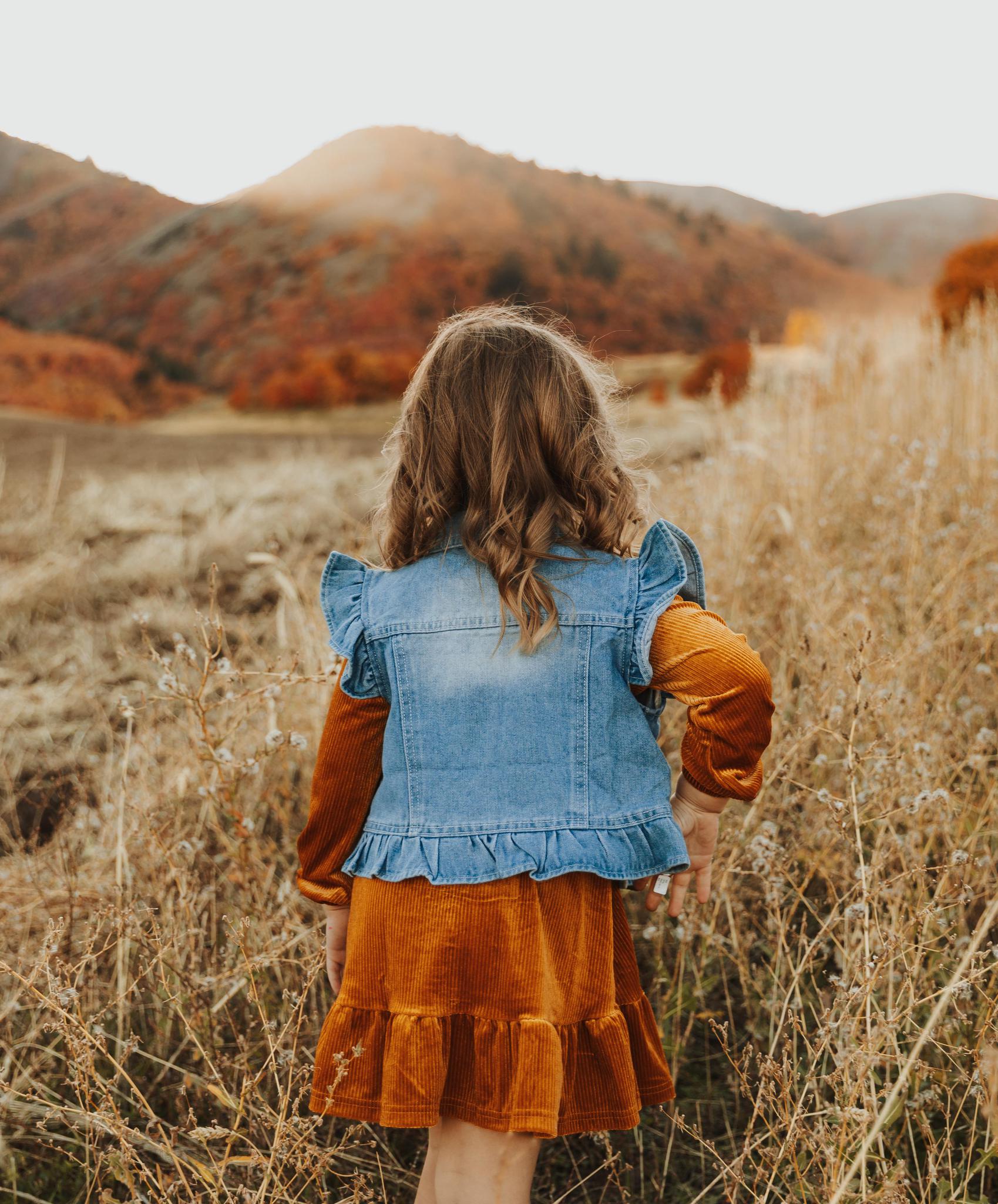BROWN CORDUROY RUFFLE GIRL DRESS
