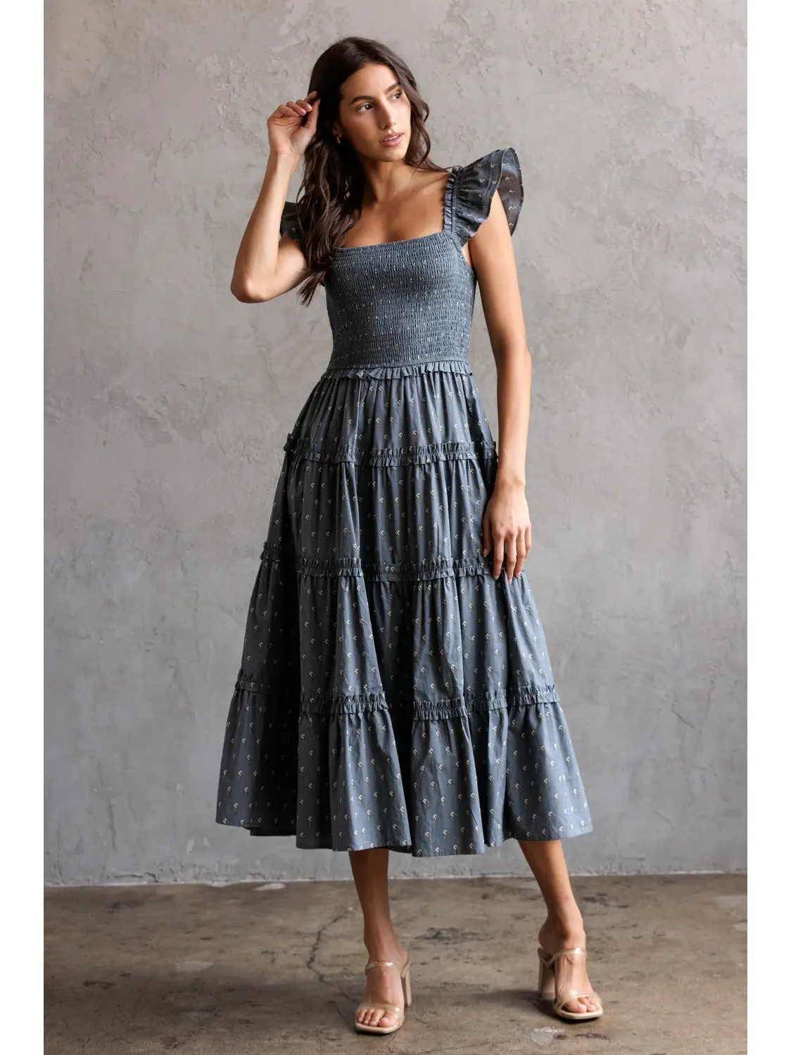 Smocked Bodice Tiered Midi Dress