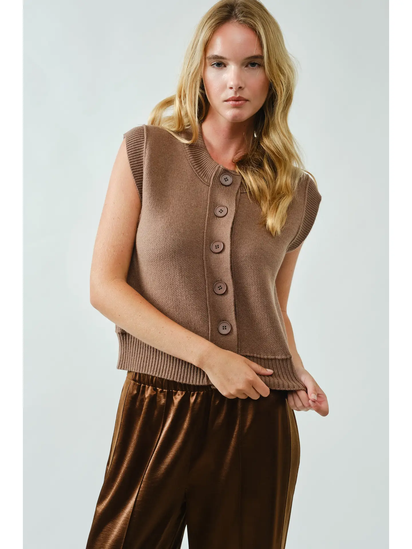 Super Soft Basic Vest Cardigan - TOFFEE