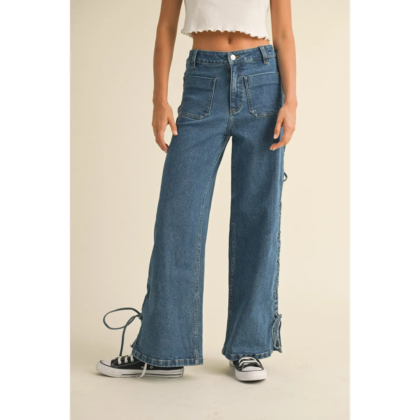 Lace Up Side Detail Denim Pants