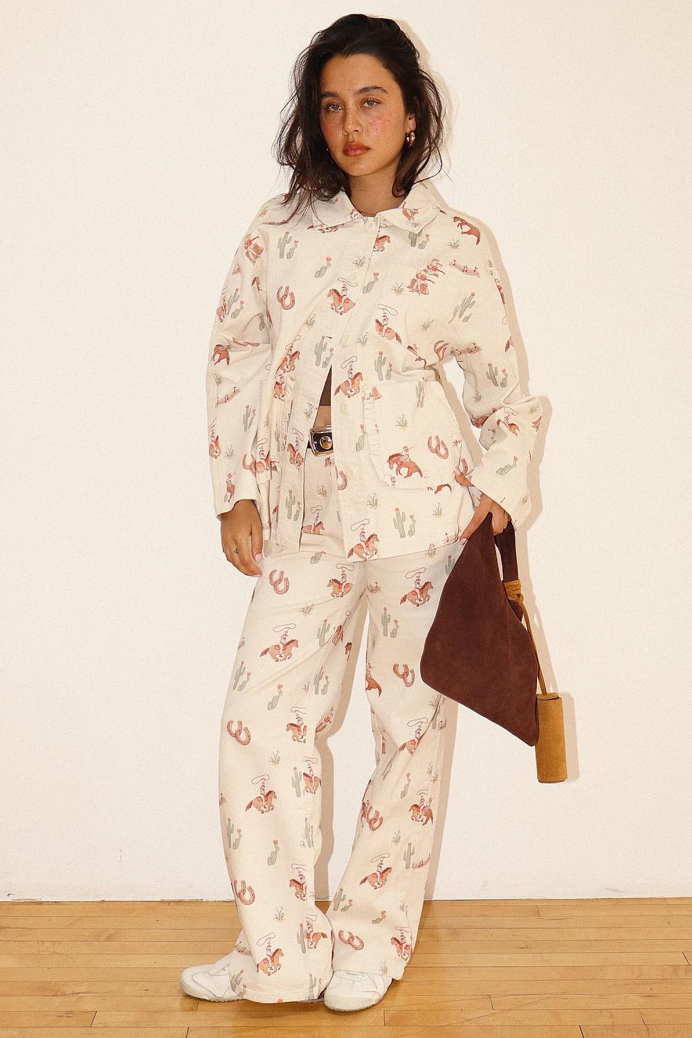 COWGIRL PRINT STRAIGHT-LEG PANTS - ECRU