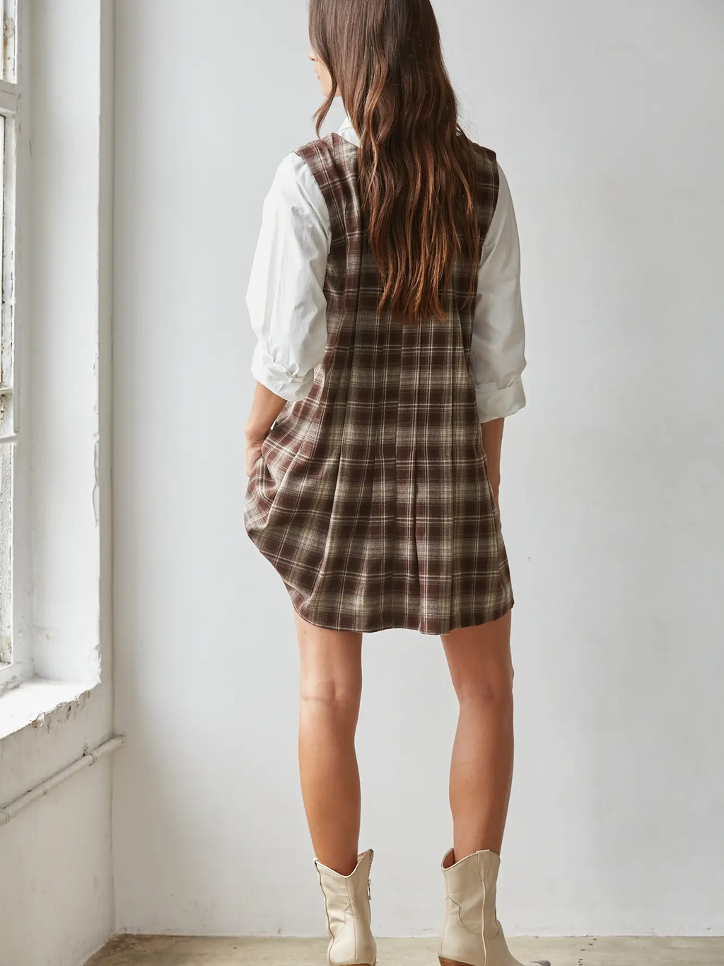 Plaid Scoop Neck Sleeveless Pleated Flare Mini