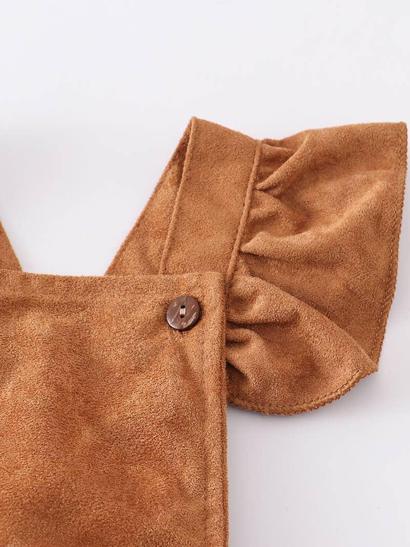 BABY GIRL BROWN SUEDE RUFFLE ROMPER