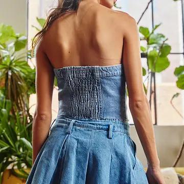 Smocked Denim Corset Top