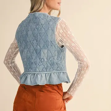 Quilted Printed Denim Ruffle Trim - LIGHT DENIM