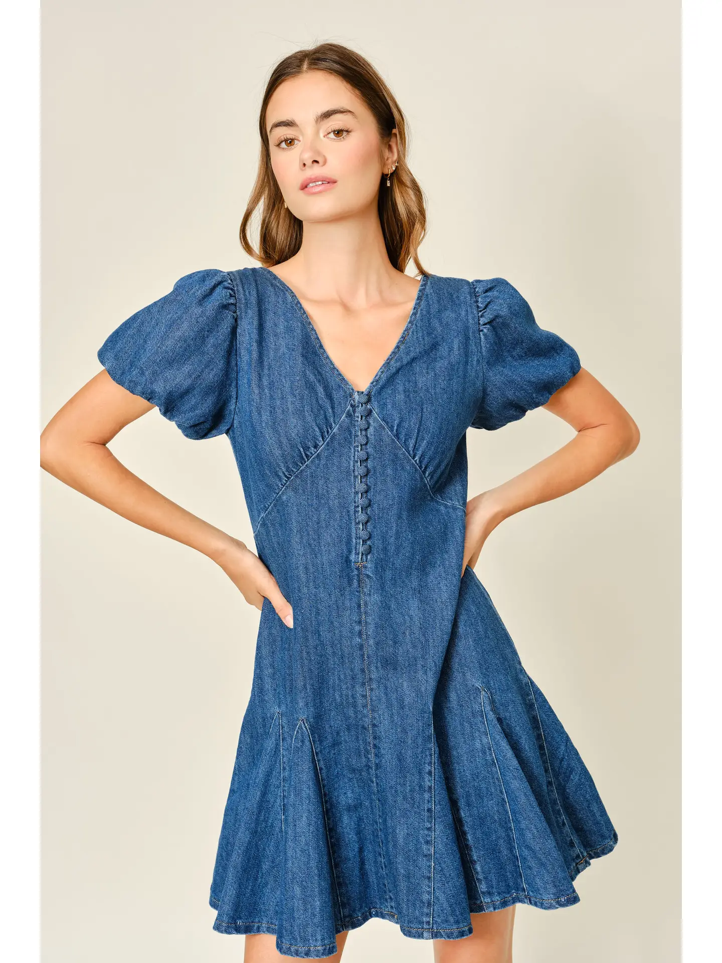Puff Sleeve Denim Mini Dress