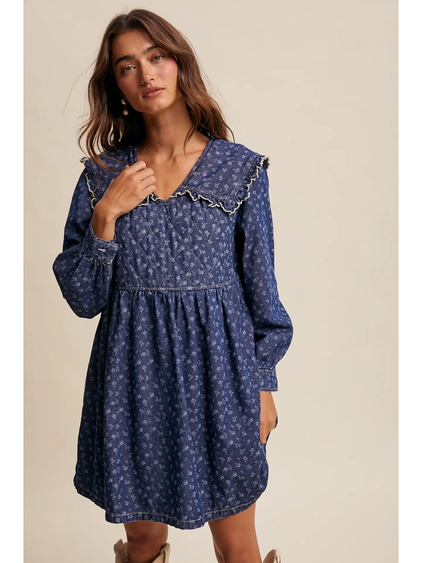 Quilted Yoke Denim Mini Dress