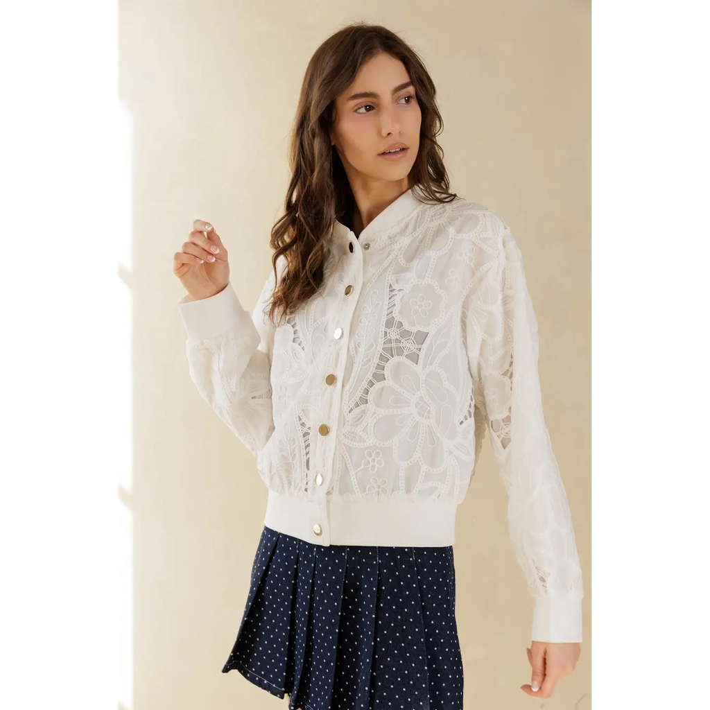White Floral Bomber Jacket
