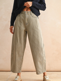 Mini Checker Pattern Barrel Pants - TAN/BROWN