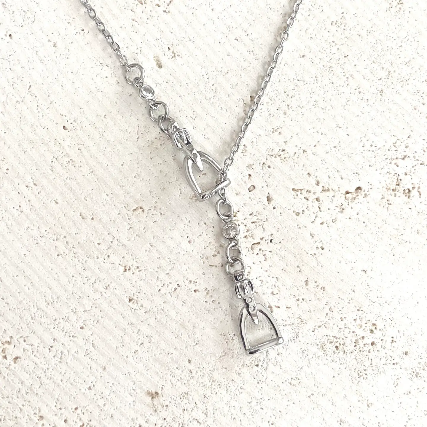 Equestrian Jewelry  Y Style Horse Bit Stirrup Necklace  - SILVER