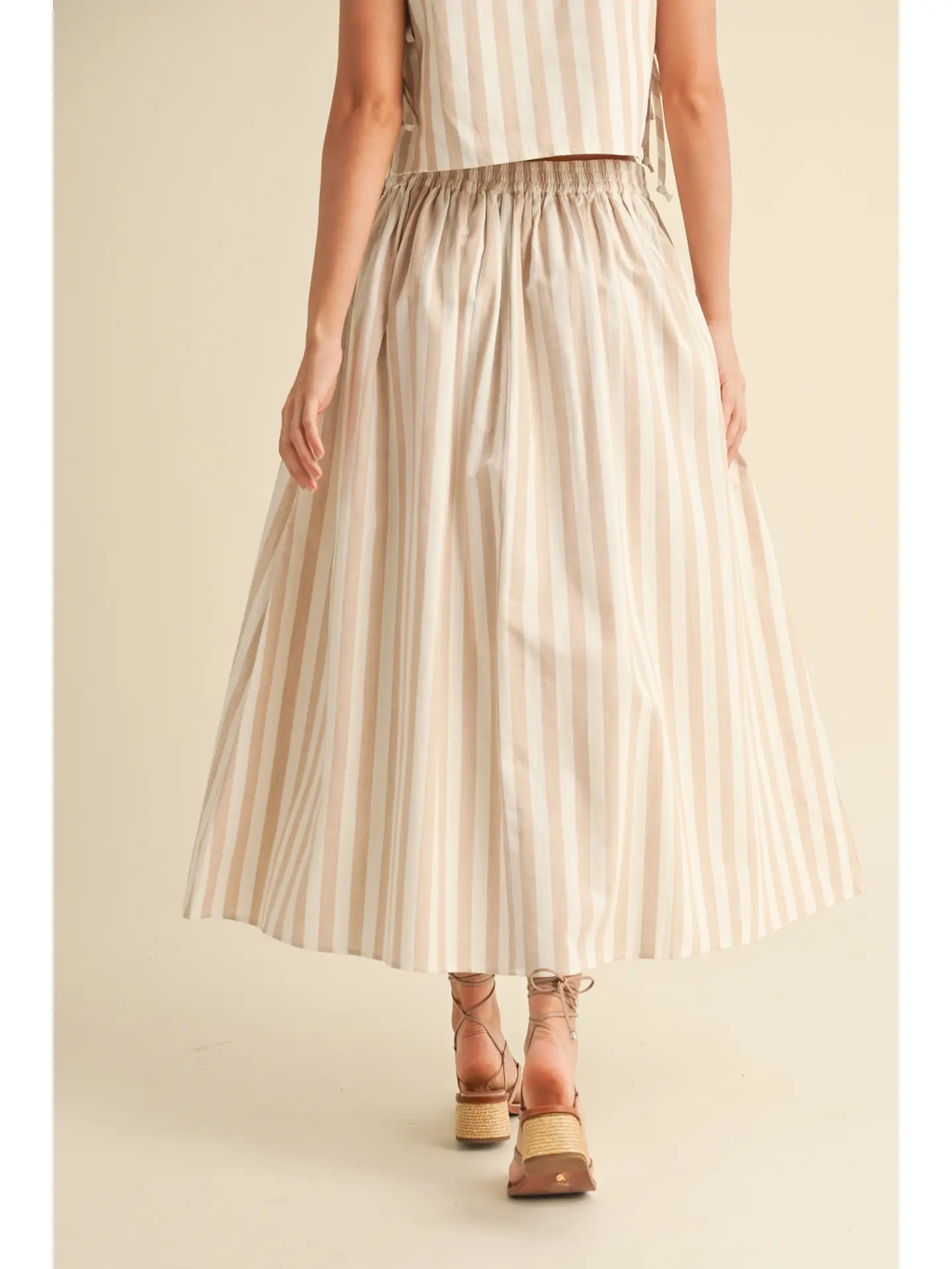 Striped Long Skirt - Beige