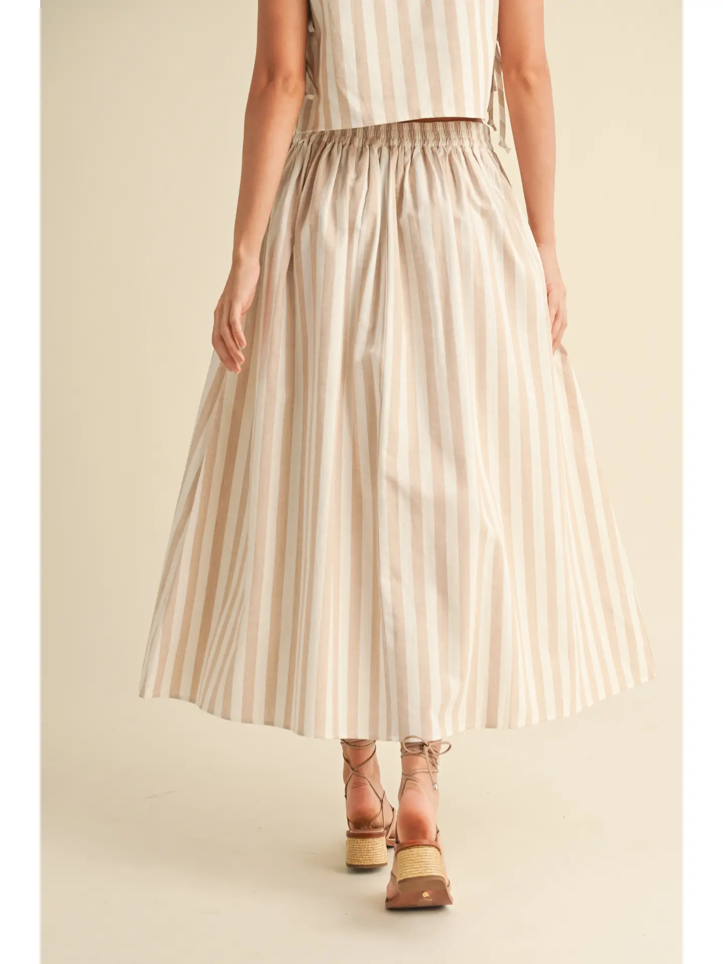 Striped Long Skirt - Beige