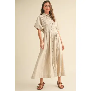 Striped Buttondown Shirt Dress - Tan Stripe