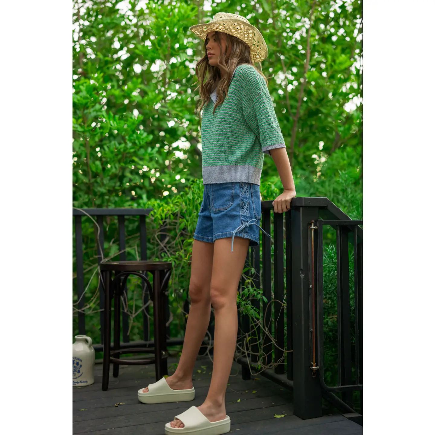 Lace Up On the Side Denim Shorts