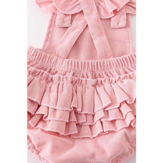 BLUSH VELVET RUFFLE BABY ROMPER