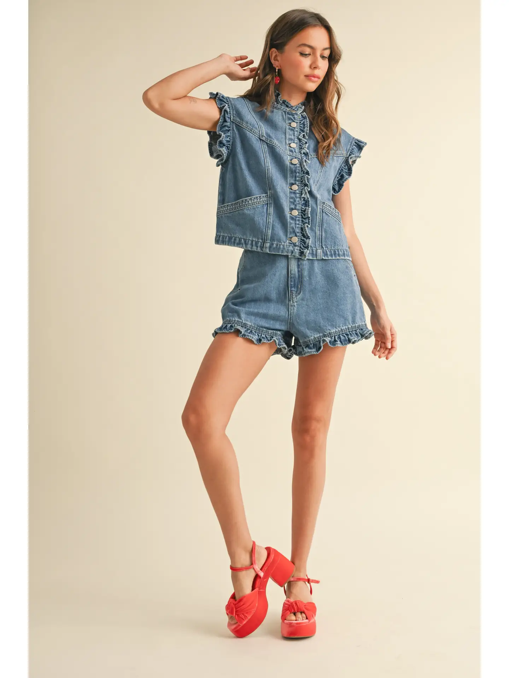 Ruffled Bottom Denim Shorts