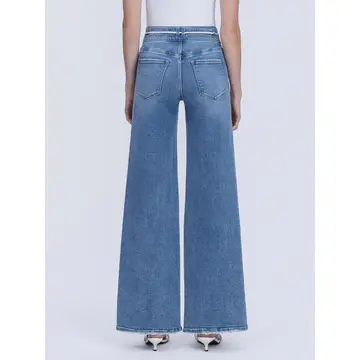 High Rise Double Buttons Drawstring Wide Leg Jeans